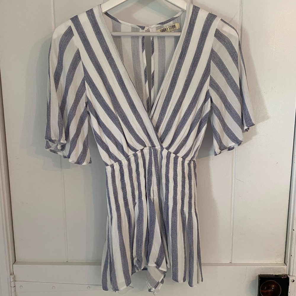 Blue/White Striped Sunday Stevens Romper, Small
